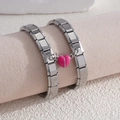 Détail de bracelets modulaires italiens avec pendentif cœur rose en acier inoxydable - 2 Bracelets + 1 Pendentif Module / Rose rouge