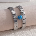 Détail du bracelet italien en acier inoxydable avec un pendentif cœur en émail bleu - 2 Bracelets + 1 Pendentif Module / Bleu