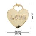 Pendentif cœur doré poli avec gravure LOVE en zircons sur fond blanc - Pendentif Uniquement (Sans Chaîne) Cœur LOVE Strass (DZM-3574)