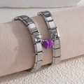 Bracelets modulaires italiens en acier inoxydable avec pendentifs cœur violet pour couples - 2 Bracelets + 1 Pendentif Module / Violet