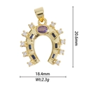Pendentif fer à cheval doré avec cœur violet et pierres précieuses colorées - Pendentif Uniquement (Sans Chaîne) Fer à Cheval en Pierres (DZM-3575)
