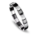 Détail du bracelet modulaire extensible en acier inoxydable avec maillons noirs et blancs - Style Ton Noir et Argent