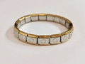 Italiaanse modulaire stretcharmband tweekleurig met gegraveerd klaverblad detail - Four Leaf Clover Gold Border Style / Tweekleurig Goud Zilver