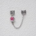 Catena di sicurezza per bracciale a moduli in acciaio inox con un fiore di rosa rosa - Rosa Rosa Base Argentata (GMKDZ-122)