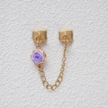 Italienische Modul-Sicherheitskette in Goldoptik mit einer violetten 3D-Resenrose-Blüte - Lila Rose Gold Basis (MKDZ-361)