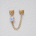 Italienisches Charm-Modul für Armband, vergoldet mit einer hellblauen Harzrose-Verzierung - Blaue Rose Gold Basis (MKDZ-362)