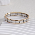 Italian charm bracelet with stainless steel heart links and two-tone gold edges - Solid Heart Gold Edge Two-Tone (BD-79)