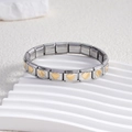 Italian style stainless steel modular link bracelet with gold heart charms in silver finish - Solid Heart Center Gold (BD-29)