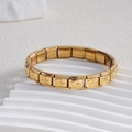 Italian golden stainless steel charm bracelet featuring heart pattern modular links - Solid Double Heart Full Gold (BD-235)