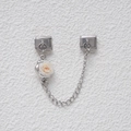 Charm modulare italiano con catena di sicurezza in acciaio e rosa in resina bianca - Rosa Bianco Sporco Base Argentata (GMKDZ-121)