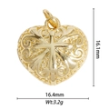 Pendentif cœur doré avec gravure de croix et dimensions 16,1mm par 16,4mm - Pendentif Uniquement (Sans Chaîne) Cœur Croix Sculpté (DZM-3577)
