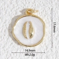 Colgante dorado con esmalte blanco brillante y detalle de concha para joyería DIY - Colgante Redondo de Concha Dorada (DZ-3390)