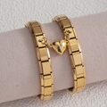 Bracelet modulaire italien doré avec chaîne plate et fermoir magnétique en forme de cœur - 2 Bracelets + 1 Pendentif Module / Or