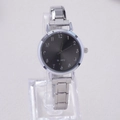 Close-up of elegant silver stainless steel quartz watch with dark grey numeric dial - Silver Gray Sunray Dial (WT064)