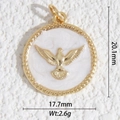 Colgante redondo dorado de pájaro con esmalte blanco y borde de cuentas, 20,1mm - Colgante de Pájaro en Relieve Dorado (DZ-3398)
