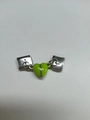 Maillon de bracelet italien modulable avec cœur en émail vert sur acier inoxydable argenté - Pendentif Module Magnétique (1 Paire) / Vert Lumineux