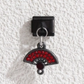 Composant de bracelet italien avec module noir et pendentif éventail en strass rouge - Style Éventail avec Strass Rouges (MKDZ-414)