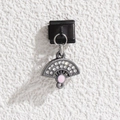 Maillon de charme italien avec éventail vintage serti de cristaux blancs et perle rose - Style Éventail avec Strass Blancs (MKDZ-415)