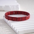 Italiaanse bedelarmband in mat rood met modulaire roestvrijstalen schakels en stretchband - Modulaire Armband (BD-310) / Rood