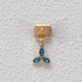 Charm modulare italiano in finitura oro con tre pietre di zaffiro blu taglio marquise - Stile Fiore Tre Petali Pietra Blu Foglia (GMKDZ-004) / Oro