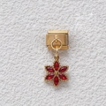 Maglia charm italiana con ciondolo a fiore rosso in acciaio inossidabile dorato - Stile Fiore a Sei Petali Dorato con Pietra Rossa (GMKDZ-014)