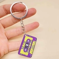 Vintage purple and yellow cassette tape acrylic keychain with music heartsie design - Purple and Yellow Cassette Style (A)