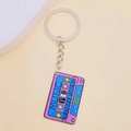 Vintage cassette tape keychain in pink and blue enamel finish for music lovers - Pink and Purple Decompression Cassette Style (B)