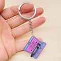 Retro record player keychain in pink and blue acrylic with For The Record text design - Retro Record Player Style (D)