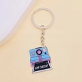 Retro light blue and pink polaroid camera enamel keychain with Say Cheese text pendant - Instant Camera Style (E)