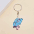 Retro light blue and pink rotary telephone enamel keychain with silver metal ring - Rotary Phone Shape Style (H)