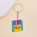Vintage retro 3.5-inch floppy disk keychain in blue and yellow with FILES label print - Blue and Yellow Floppy Disk Style (I)