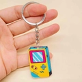 Retro yellow handheld game console acrylic keychain with blue borders and pink buttons - Handheld Game Console Style (J)