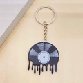Retro keychain with a melting vinyl record acrylic pendant and silver metal ring - Melting Vinyl Record Style (K)