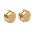 Close-up of gold-plated cylindrical magnetic stud earrings with a high-polished finish - 6mm / Gold