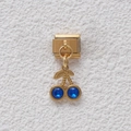 Ciondolo modulare italiano in oro con doppia ciliegia in cristallo blu scuro - Stile Doppia Ciliegia Strass Blu Oro (GMKDZ-028) / 5 Pezzi
