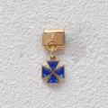 Charm italiano per bracciale con ciondolo a croce dorata e cristalli blu - Stile Croce Strass Blu Oro (GMKDZ-020) / 5 Pezzi