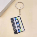 Vintage 1980s music tape keychain with black, white and blue acrylic cassette pendant - Black and White Color Matching Cassette Style (N)
