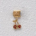 Maglia per bracciale componibile italiana dorata con ciondolo a ciliegia in cristallo rosso - Ciondolo Ciliegia Rossa Oro (GMKDZ-026)