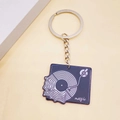 Retro music themed keychain with black acrylic record player design and silver metal chain - Black Vinyl Record Player Style (P)