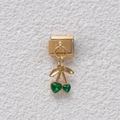 Charm in acciaio dorato con pendente a ciliegia in cristallo verde a cuore - Stile Ciondolo Ciliegia Cuore Verde (GMKDZ-027) / Oro