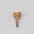 Italian charm link in gold stainless steel with a blue stone encrusted key pendant - Gold Studded Blue Key Style (GMKDZ-061)