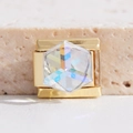 Italian charm link with gold finish and hexagonal AB rainbow crystal for bracelets - AB Hexagon (MK-2254)
