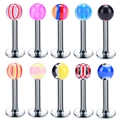 Set of 10 mixed color acrylic lip studs and cartilage earrings with stainless steel posts - Round Head Labret Stud Set / 10 Pieces Pack