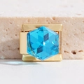 Italian charm link with hexagonal faceted blue gemstone and gold plated base - Blue Hexagon (MK-2252)