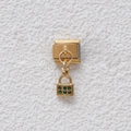Link componibile italiano dorato con ciondolo lucchetto e zirconi verdi incastonati - Stile Lucchetto Dorato con Pietra Verde (GMKDZ-063)