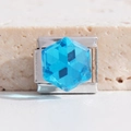 Italian charm link with hexagonal sky blue crystal set in a stainless steel base - Sky Blue Hexagon (MK-2266)