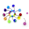 Set of 10 colorful acrylic belly button rings with surgical steel bars and patterned balls - Belly Button Ring Set / 10 Pieces Pack