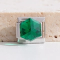 Italian modular charm in stainless steel with a hexagonal emerald green crystal link - Dark Green Hexagon (MK-2269)