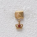 Charm modulare italiano dorato con ciondolo a corona e strass rossi decorativi - Stile Corona Strass Rosso Oro (GMKDZ-067) / 5 Pezzi