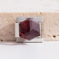 Italian charm link in polished stainless steel with dark red hexagonal crystal inlay - Dark Red Hexagon (MK-2267)